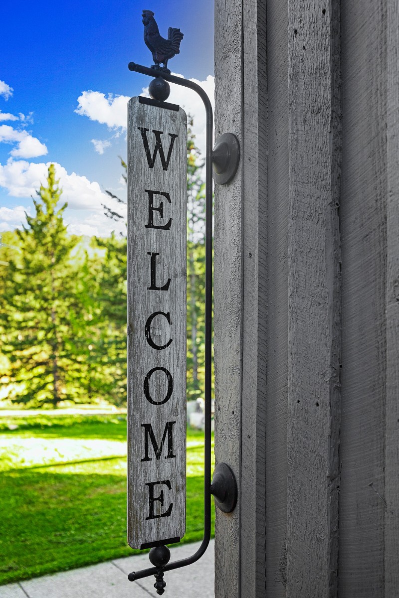 Welcome sign outside Rocky Mountain View BnB in Alberta