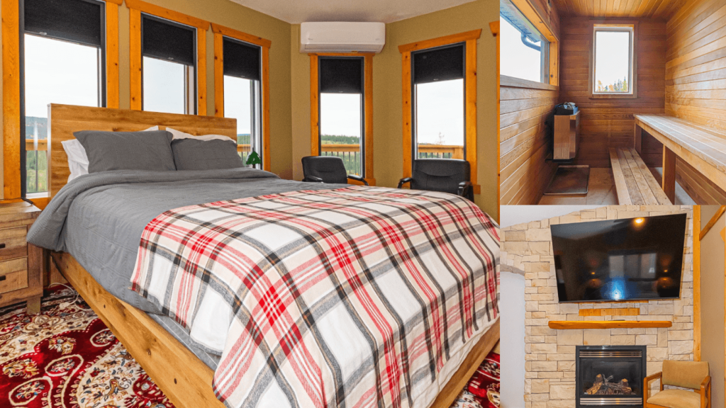 executive suite at Jasper B and B with sauna and gas fireplace